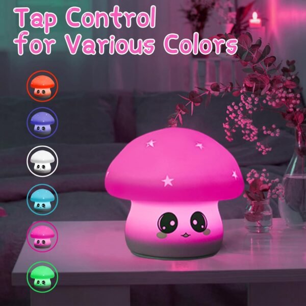 Night Light for Kids,Mushroom 7 Colors Dimmable Mushroom Lamp Rechargeable Cute Lamp - Image 3