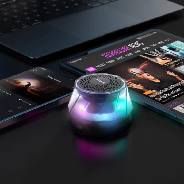 Magnetic Diamond Bluetooth Speaker, Small Wireless Speaker with Multi RGB Color Light Show, Portable Phone Stand for iPhone, Android, TWS Pairing - Image 3