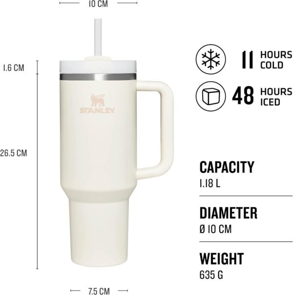 Stanley Quencher H2.0 FlowState Tumbler 1.2L - Cold for 11 Hours - Iced for 48 Hours - Cup with Straw, Handle and Lid - Dishwasher Safe - Travel Mug for Cold or Hot Drinks - Cream Tonal - Image 8